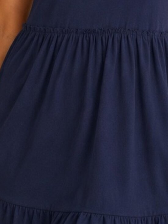 None Dresses & Skirts - Classic Navy Short Sleeve Tiered Mini Dress —